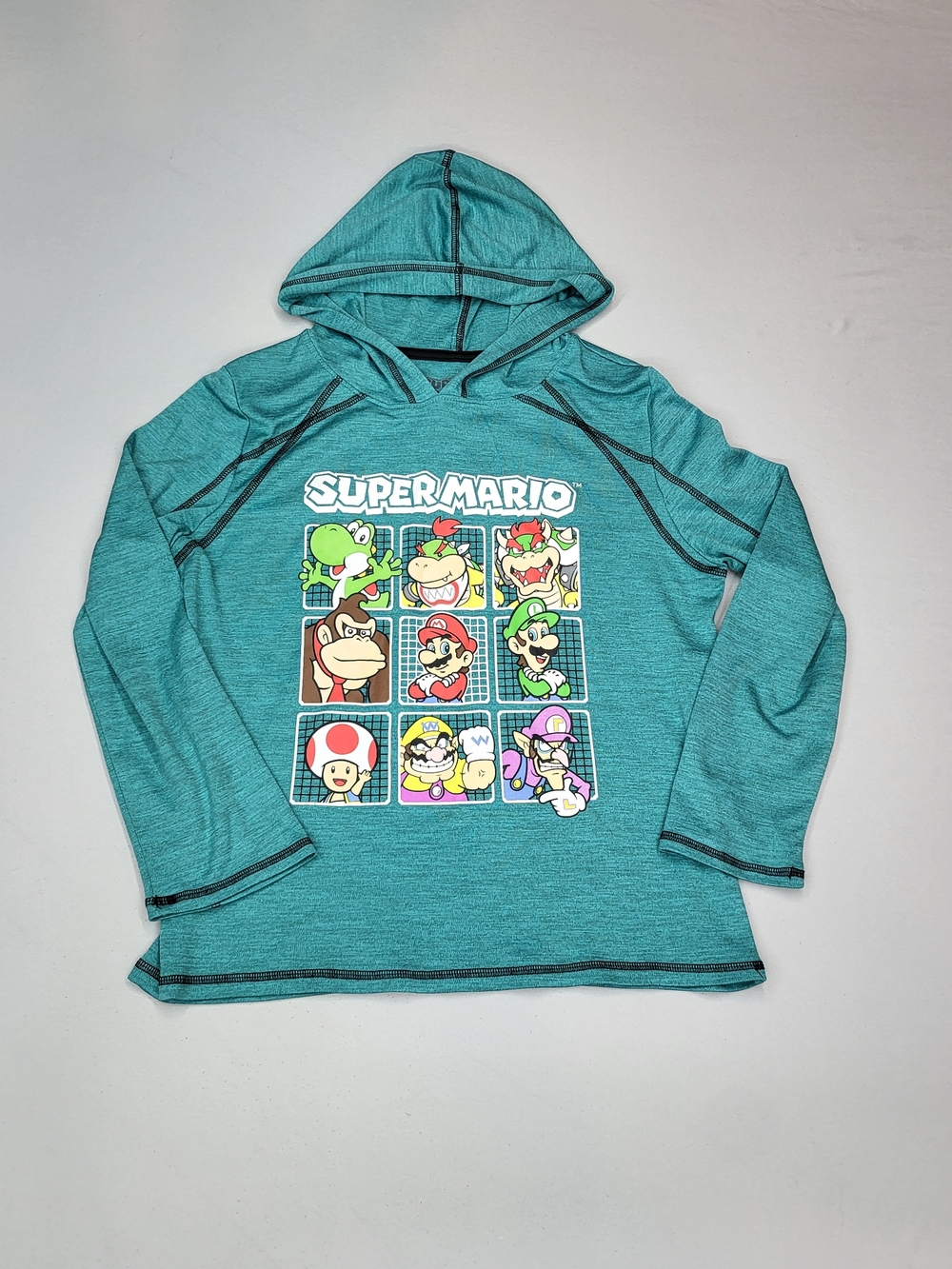 Nintendo Teal Hooded Kids Long-Sleeve Top